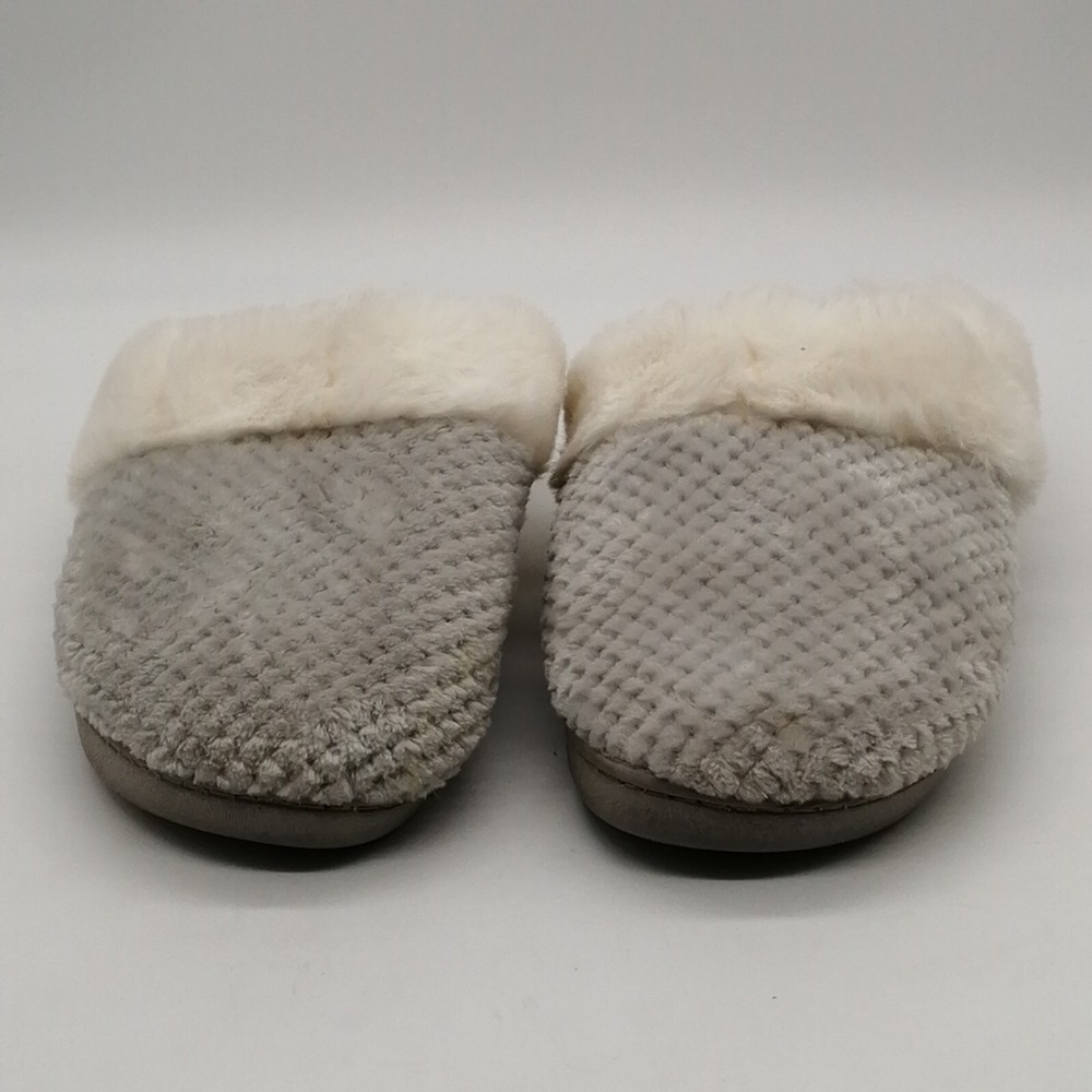 Temi Slippers Womens Gray M 7-8 Slip On Mule Shoe Chenille Faux Fur Comfort